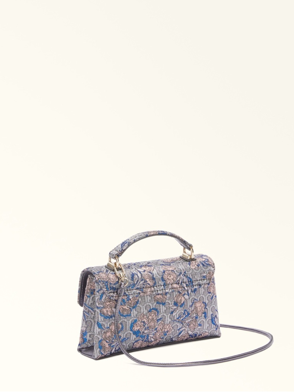 Furla 1927 Mini Bag M in Blue Floral Jacquard with Gold Hardware - Picture 5 of 16